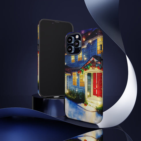 Festive Christmas Decorations on a Row of Townhomes - Impact Resistant Phone Case